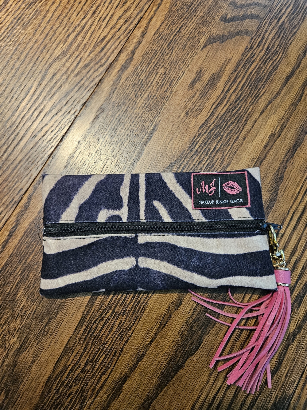 Makeup Junkie Bags Zebra Print Wristlet Pouch With Tassle Zipper